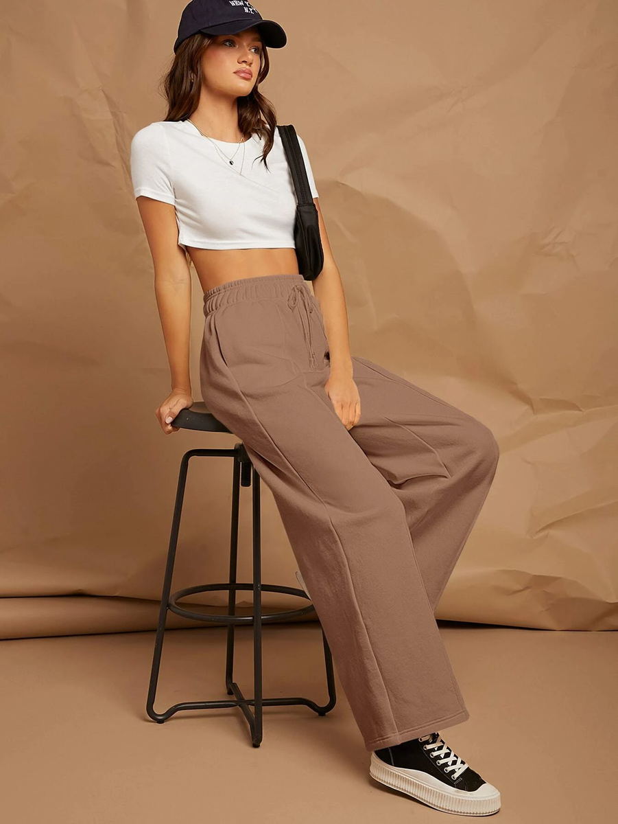mocha brown broad flare pants for athleisure – Tabadtod Store