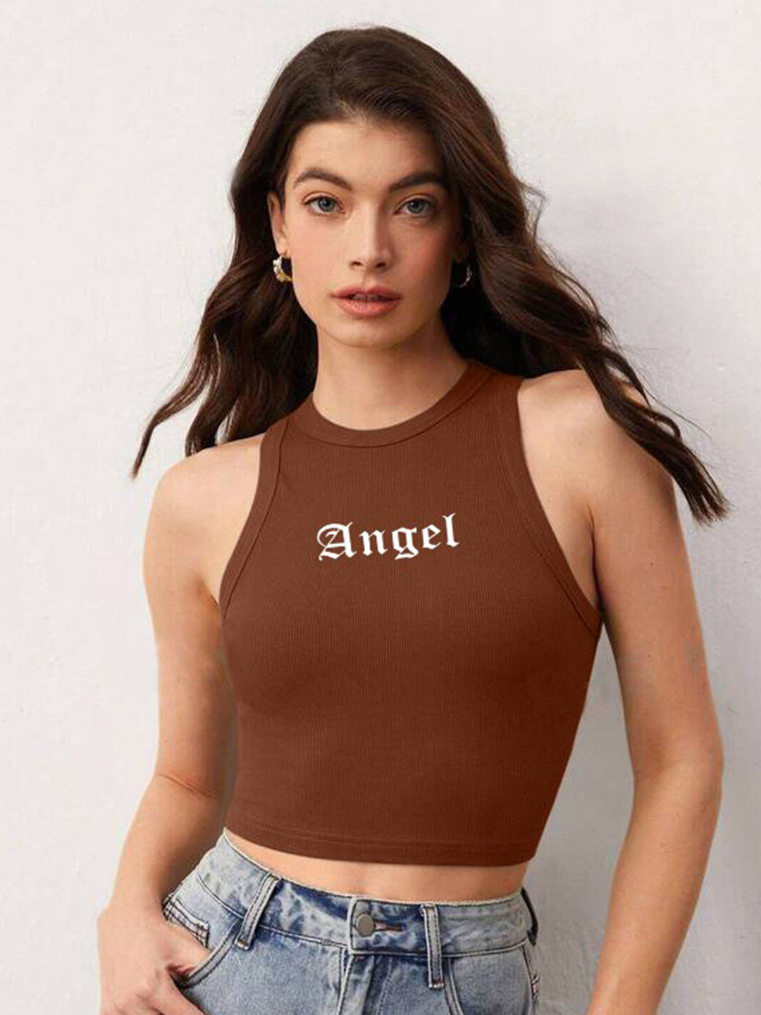 Typography Printed Knitted Tank Crop Top