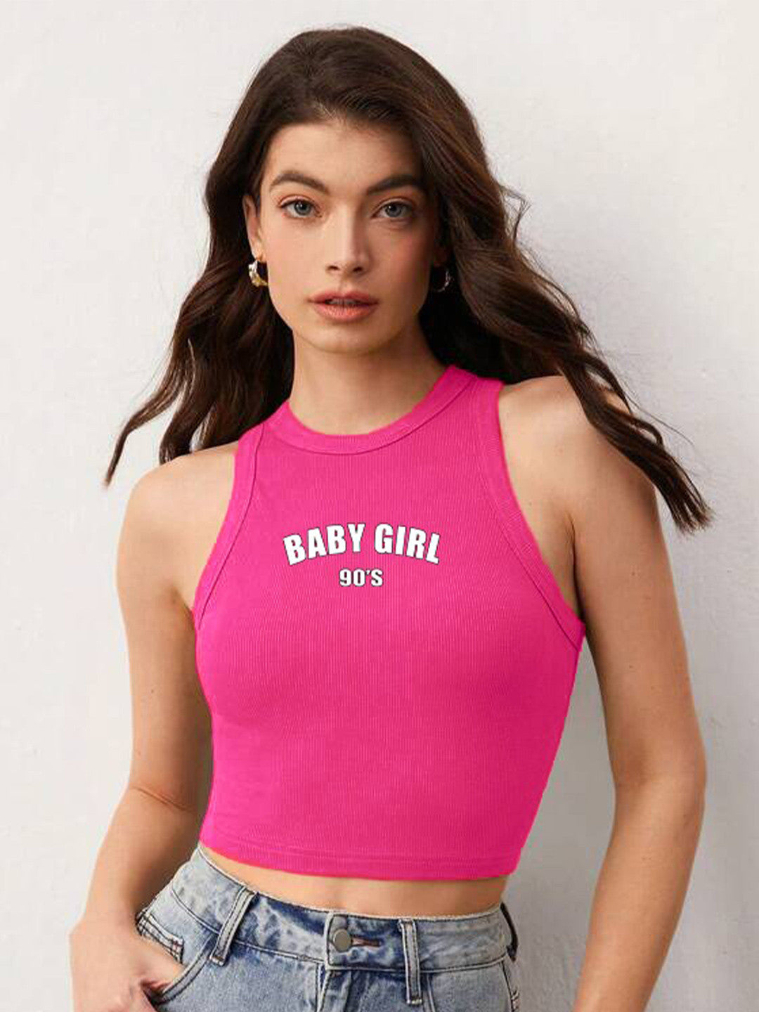 Typography Print Crop Fitted Top