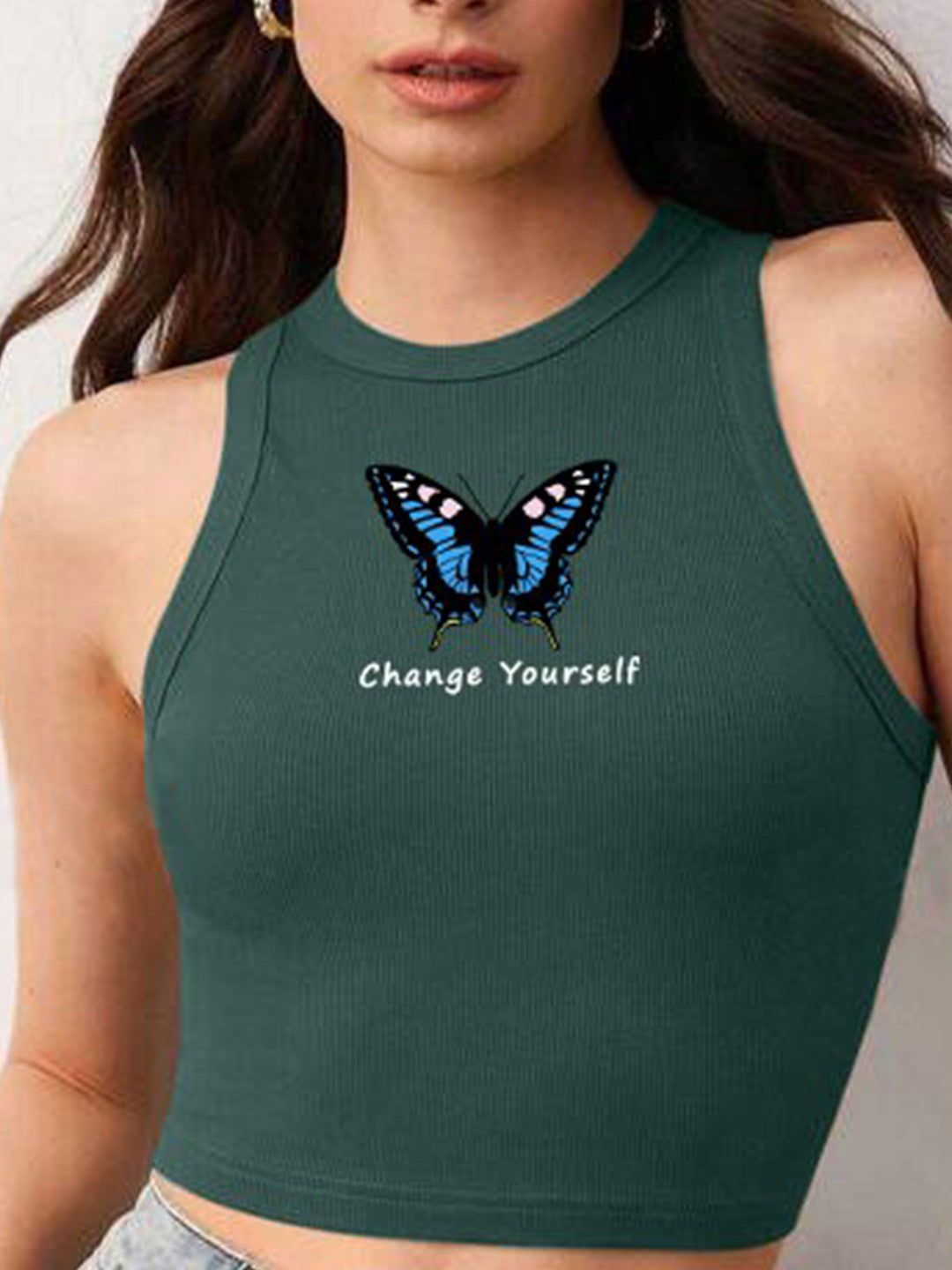 Graphic Printed Fitted Crop Top