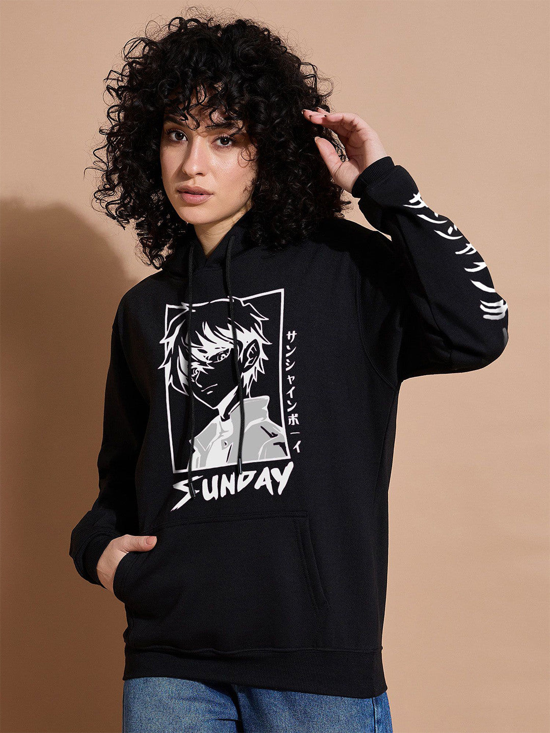 Women Graphic Printed Hooded Sweatshirt with Kangaroo Pockets