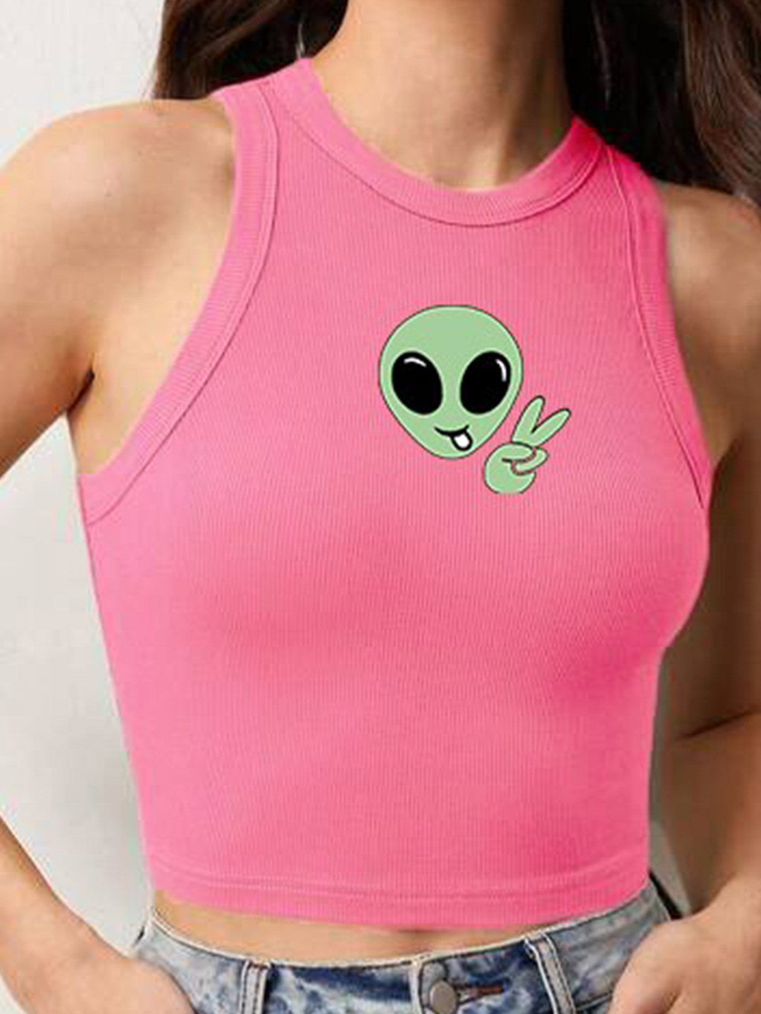 Graphic Print Crop Fitted Top