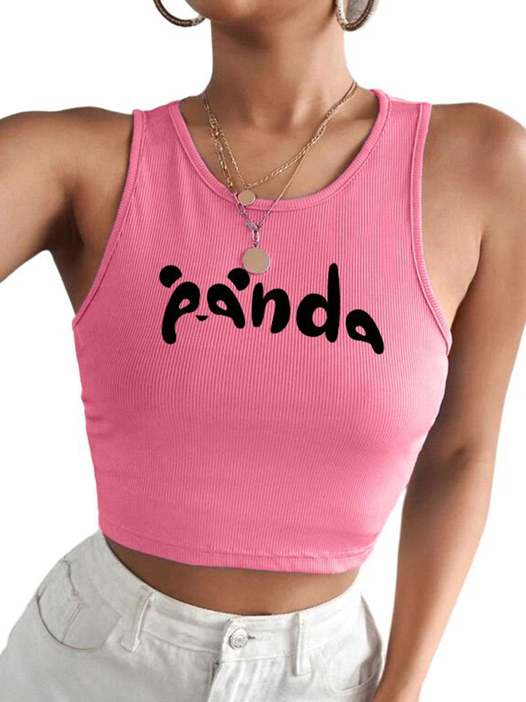 Print rib Crop Top