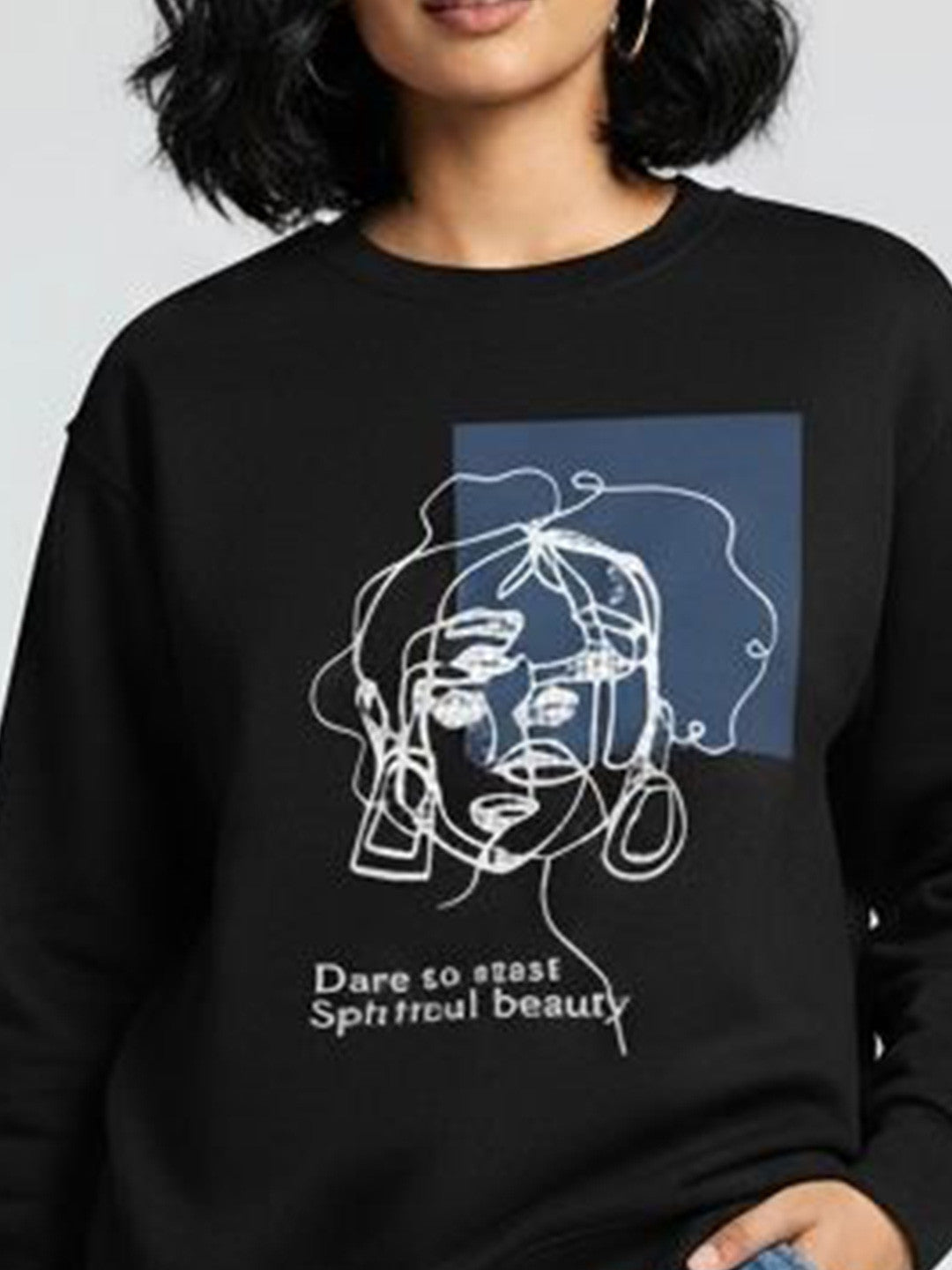 Women Graphic Printed Round Neck Full Sleeves Pullover Sweatshirt