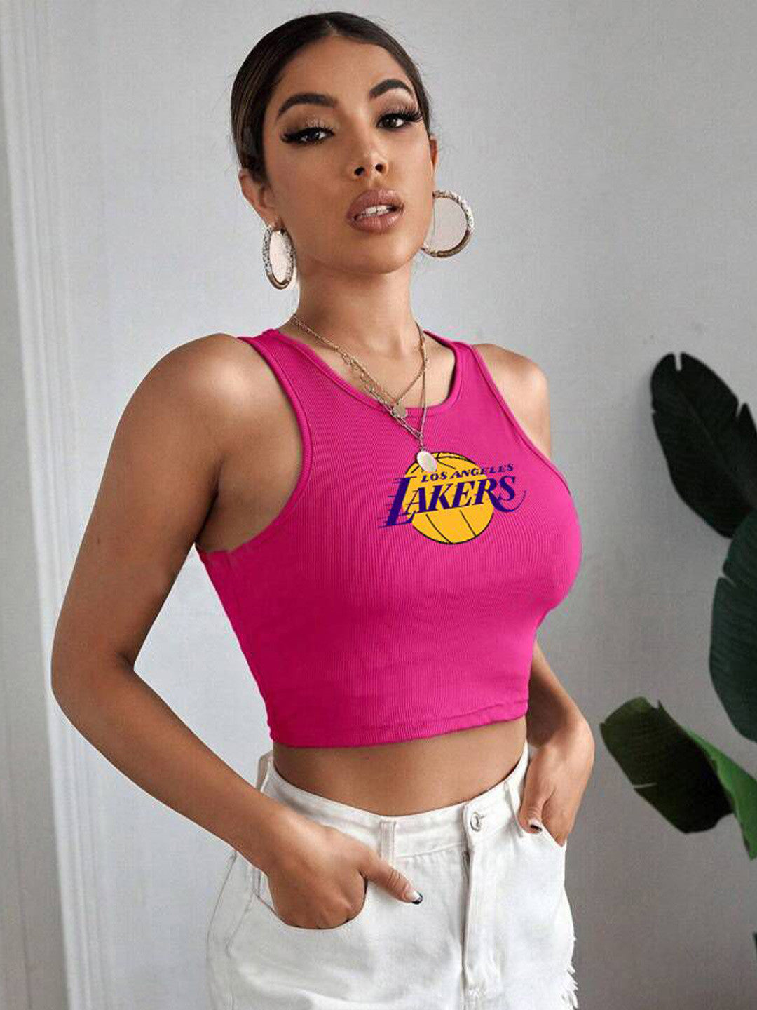 Women Printed Round Neck Fitted Crop Top