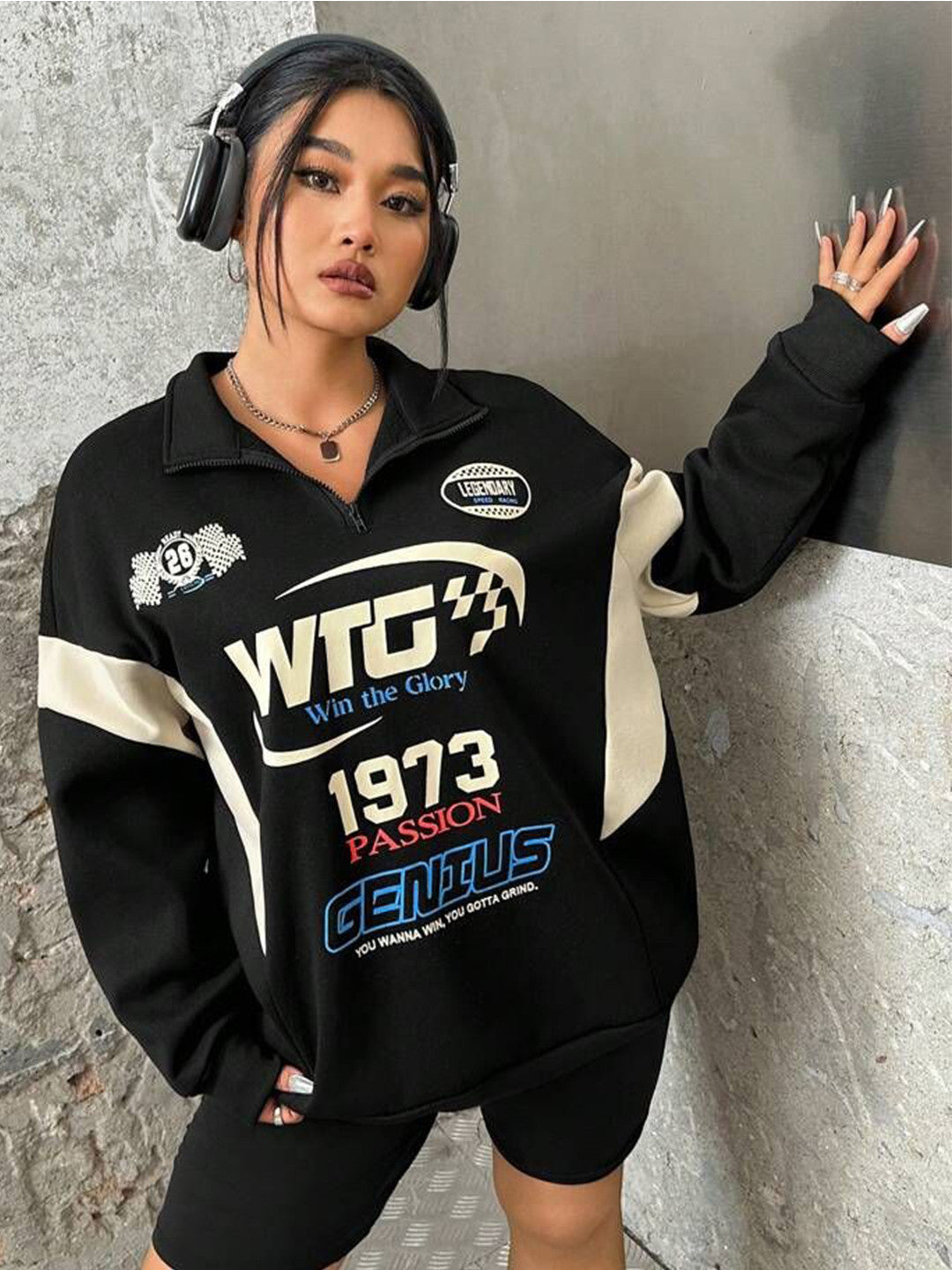 Women Typography Printed Oversized Sweatshirt