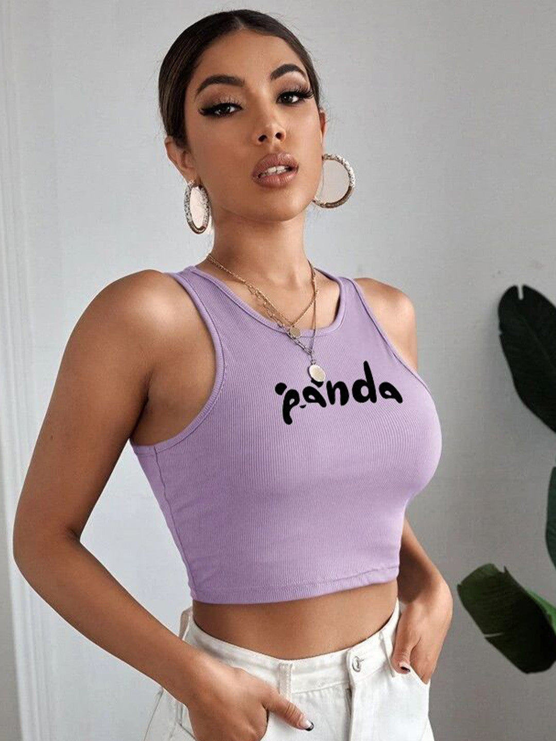 Women Typography Printed Tank Sleeveless Crop Top
