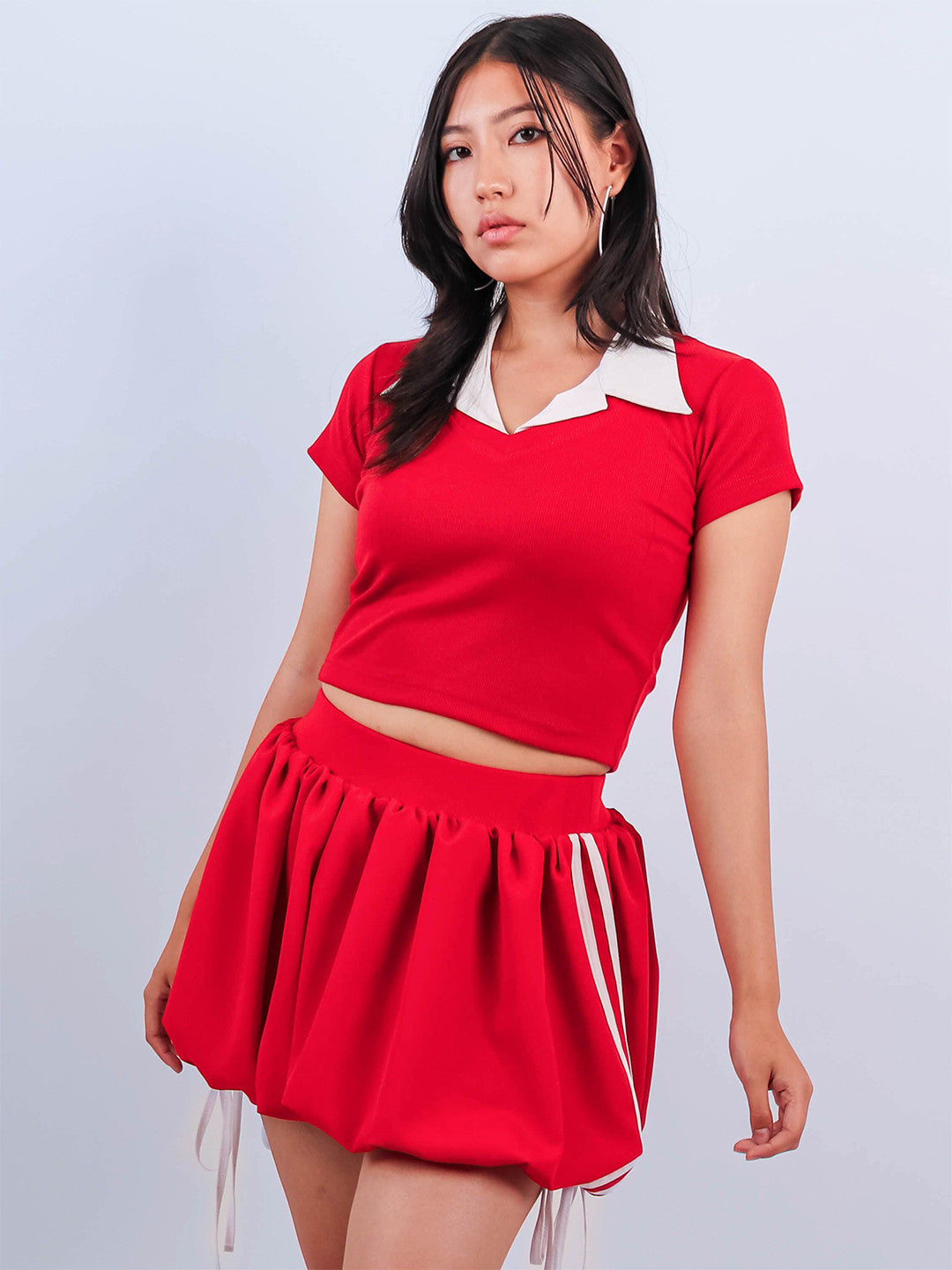 Ribbed Shirt Collar Crop Top