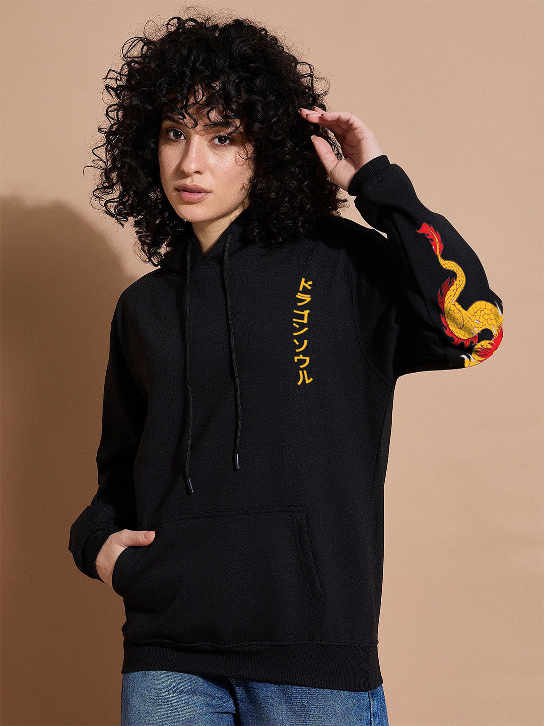 Women Printed Hooded Kangaroo Pocket Sweatshirt