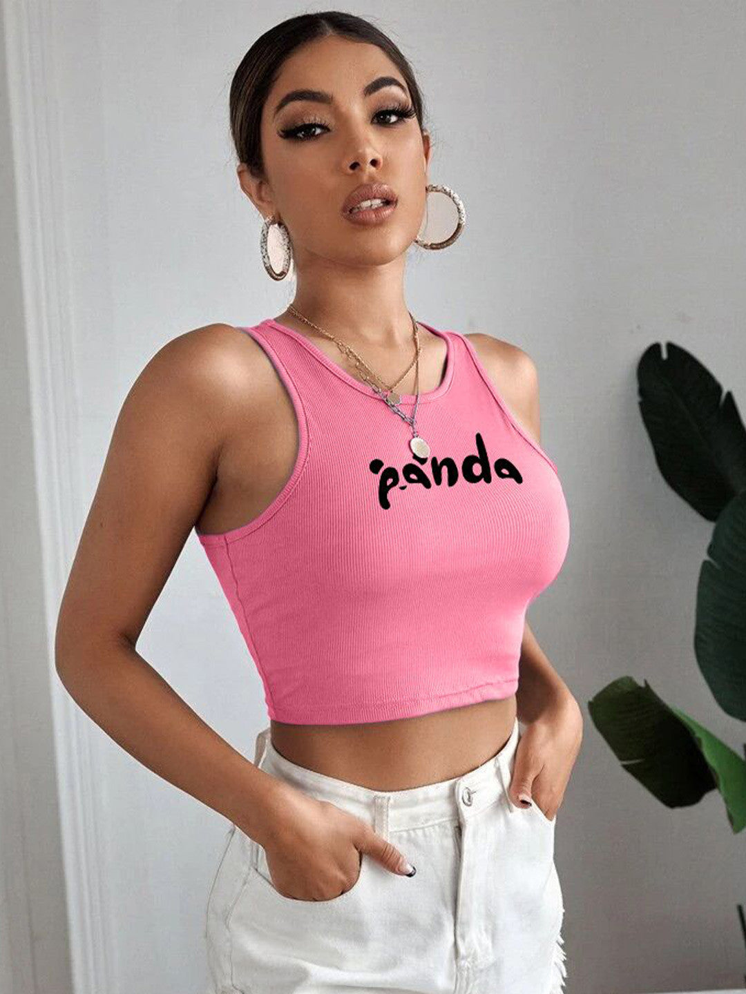 Print rib Crop Top