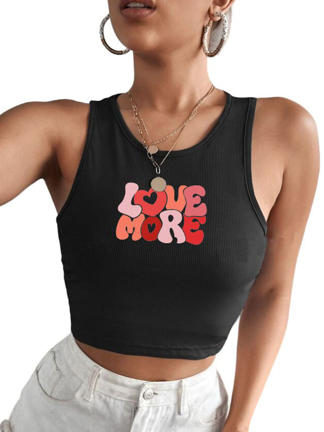 Women Printed Round Neck Fitted Crop Top