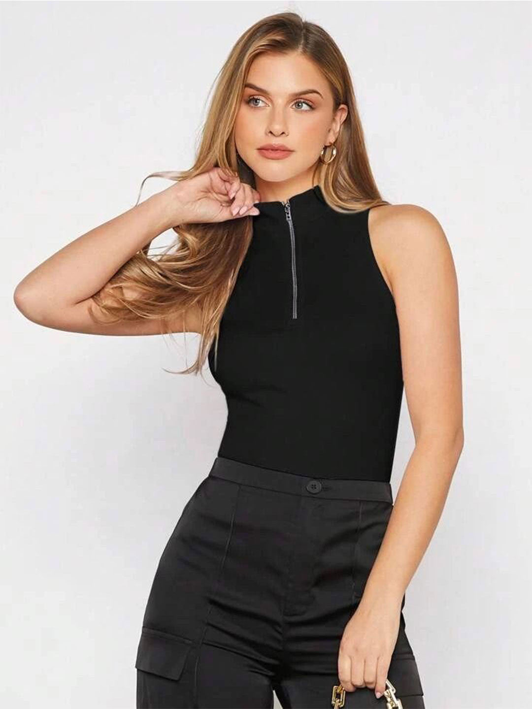 Women High Neck Fitted Crop Top