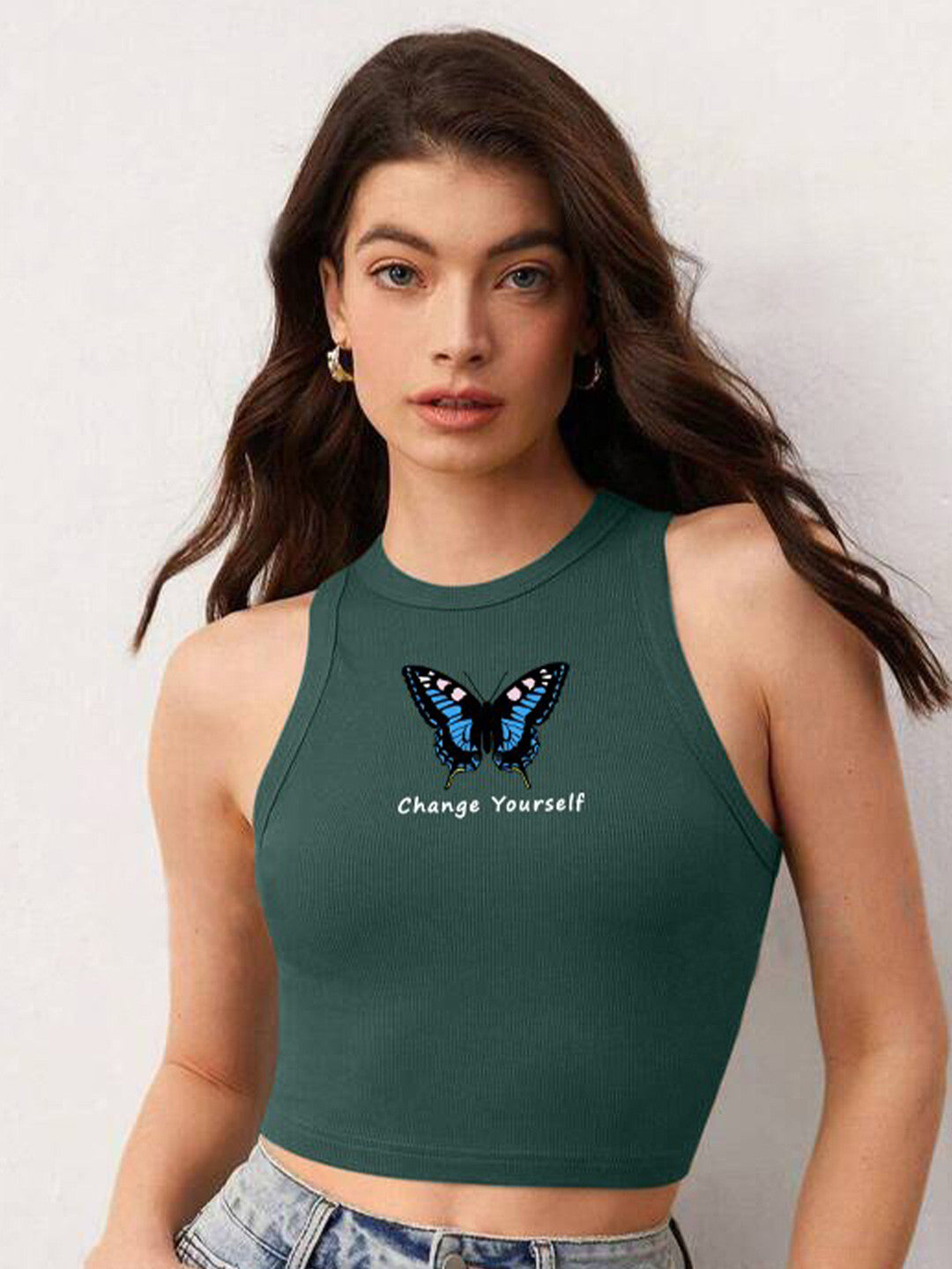 Graphic Printed Fitted Crop Top
