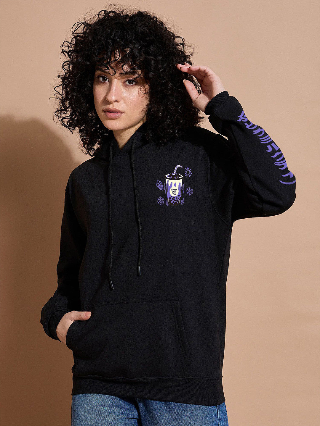 Women Printed Hooded Pullover Dry Fit Sweatshirt