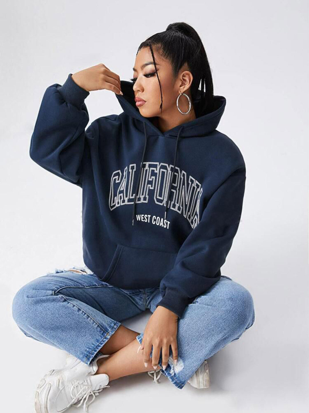Women Printed Dry Fit Hooded Sweatshirt