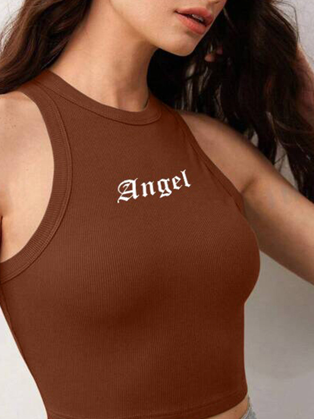 Typography Printed Knitted Tank Crop Top