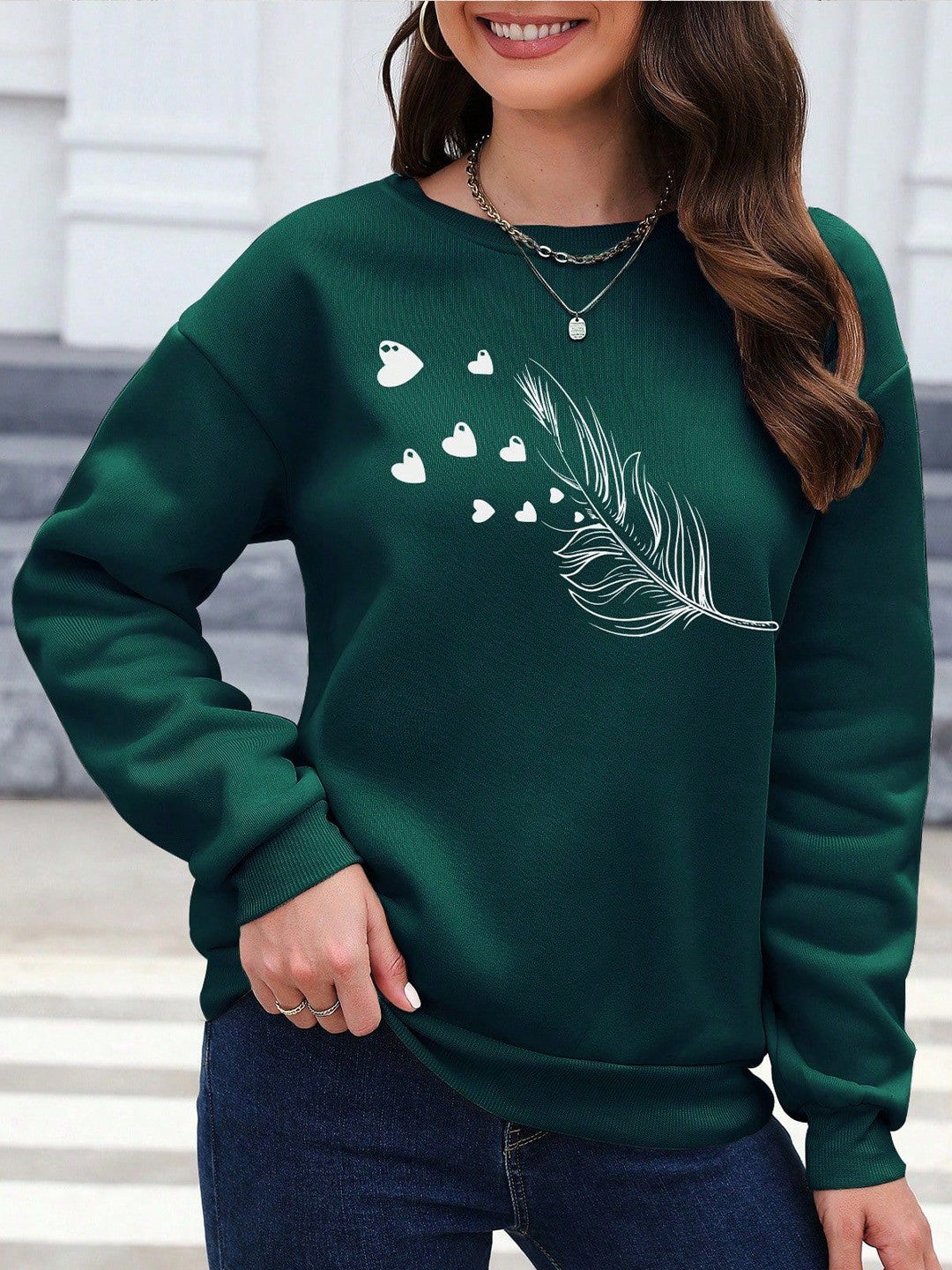 Women Round Neck Graphic Printed Sweatshirt