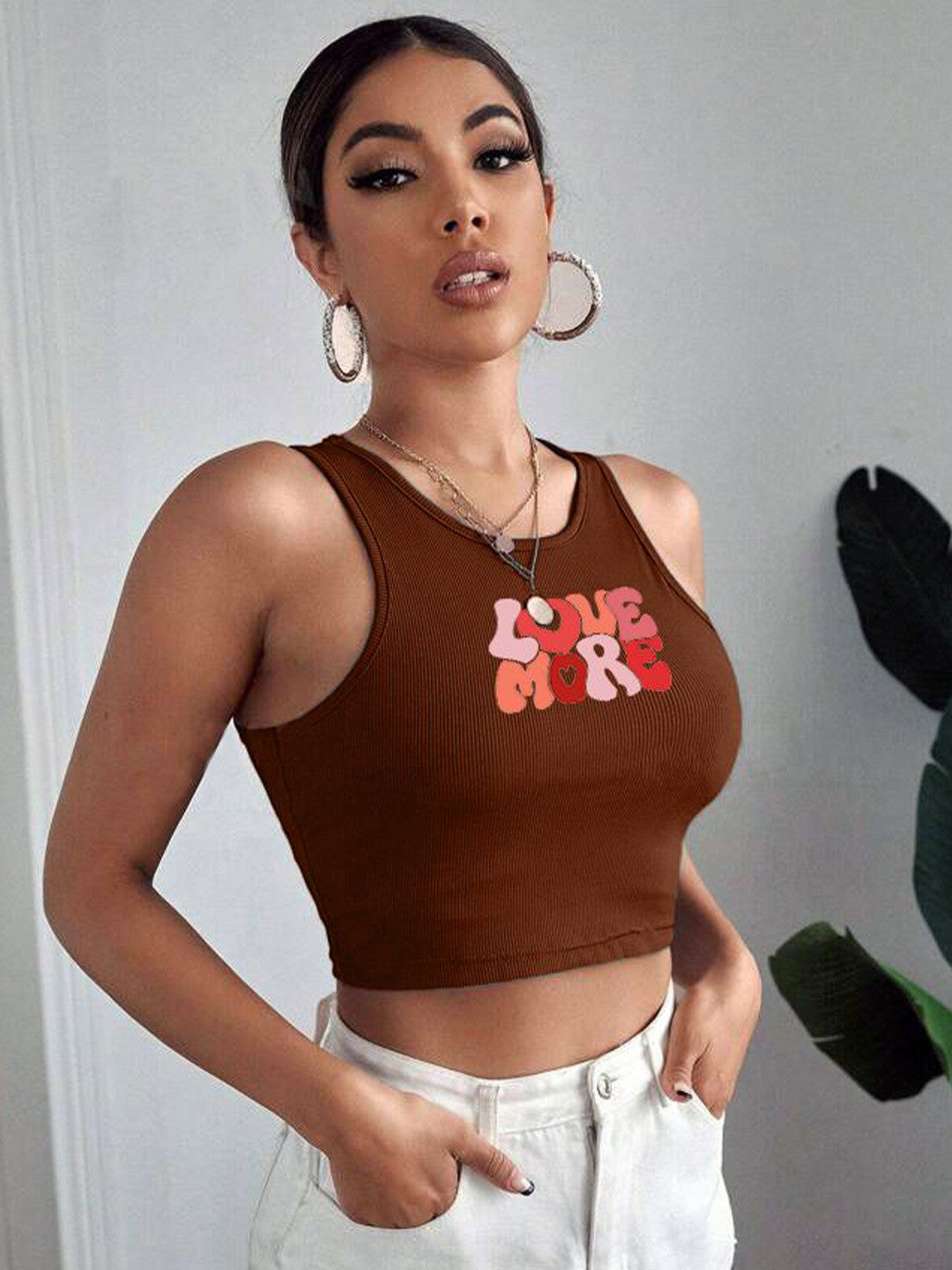 Women Printed Round Neck Fitted Crop Top