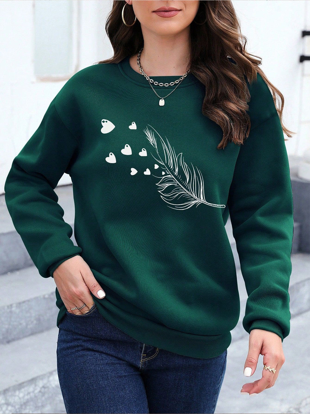 Women Round Neck Graphic Printed Sweatshirt