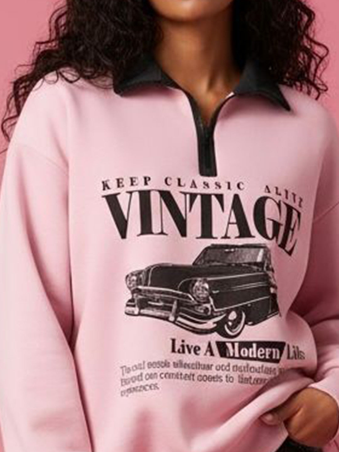 Women Graphic Printed Pullover Half Zipper Sweatshirt