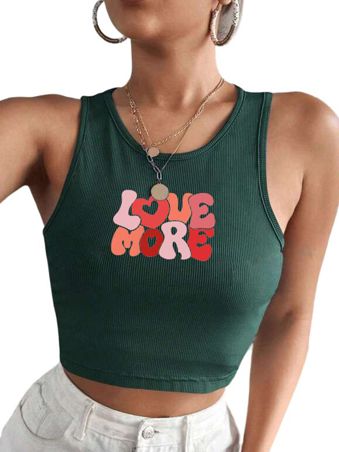 Women Printed Round Neck Fitted Crop Top