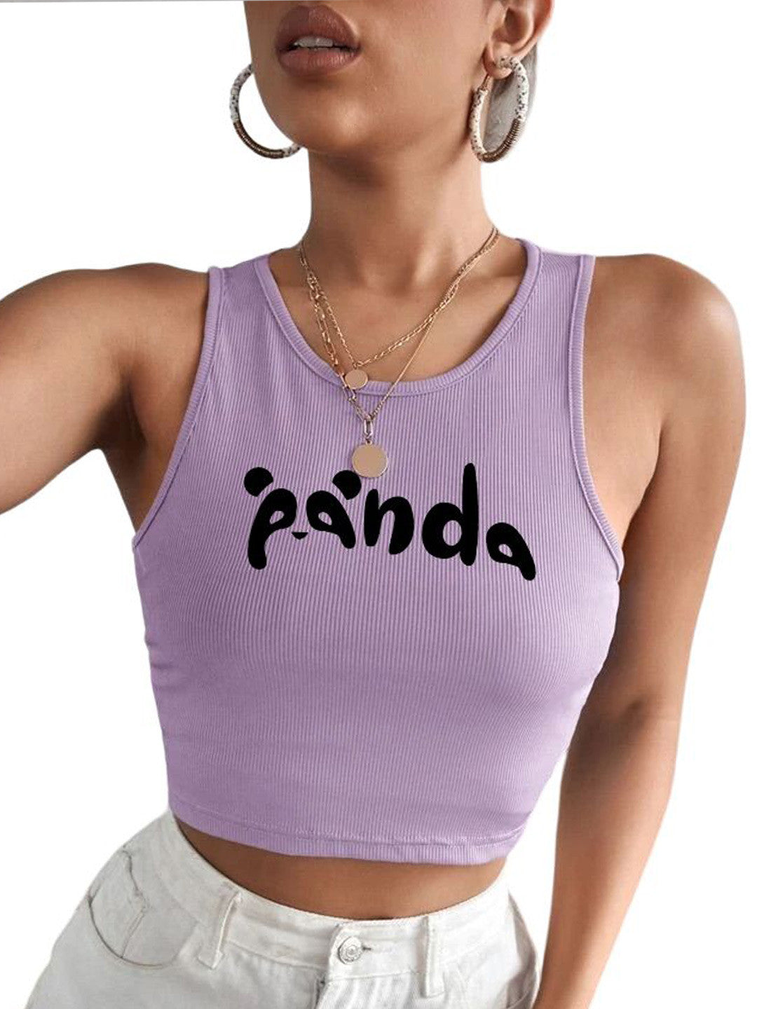 Women Typography Printed Tank Sleeveless Crop Top