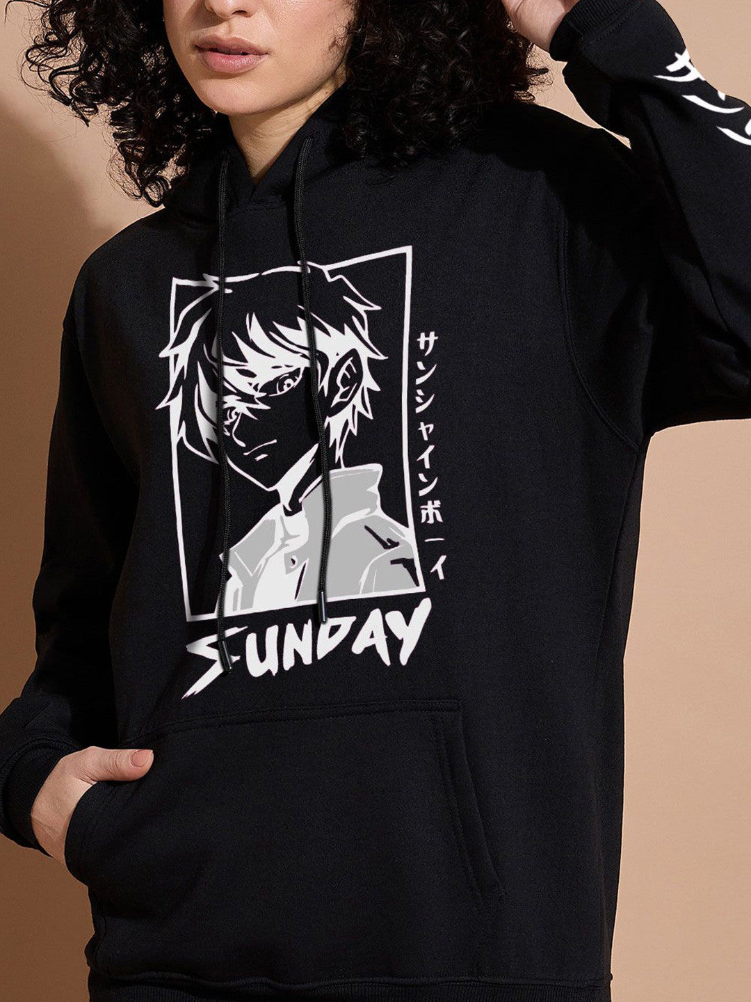 Women Graphic Printed Hooded Sweatshirt with Kangaroo Pockets