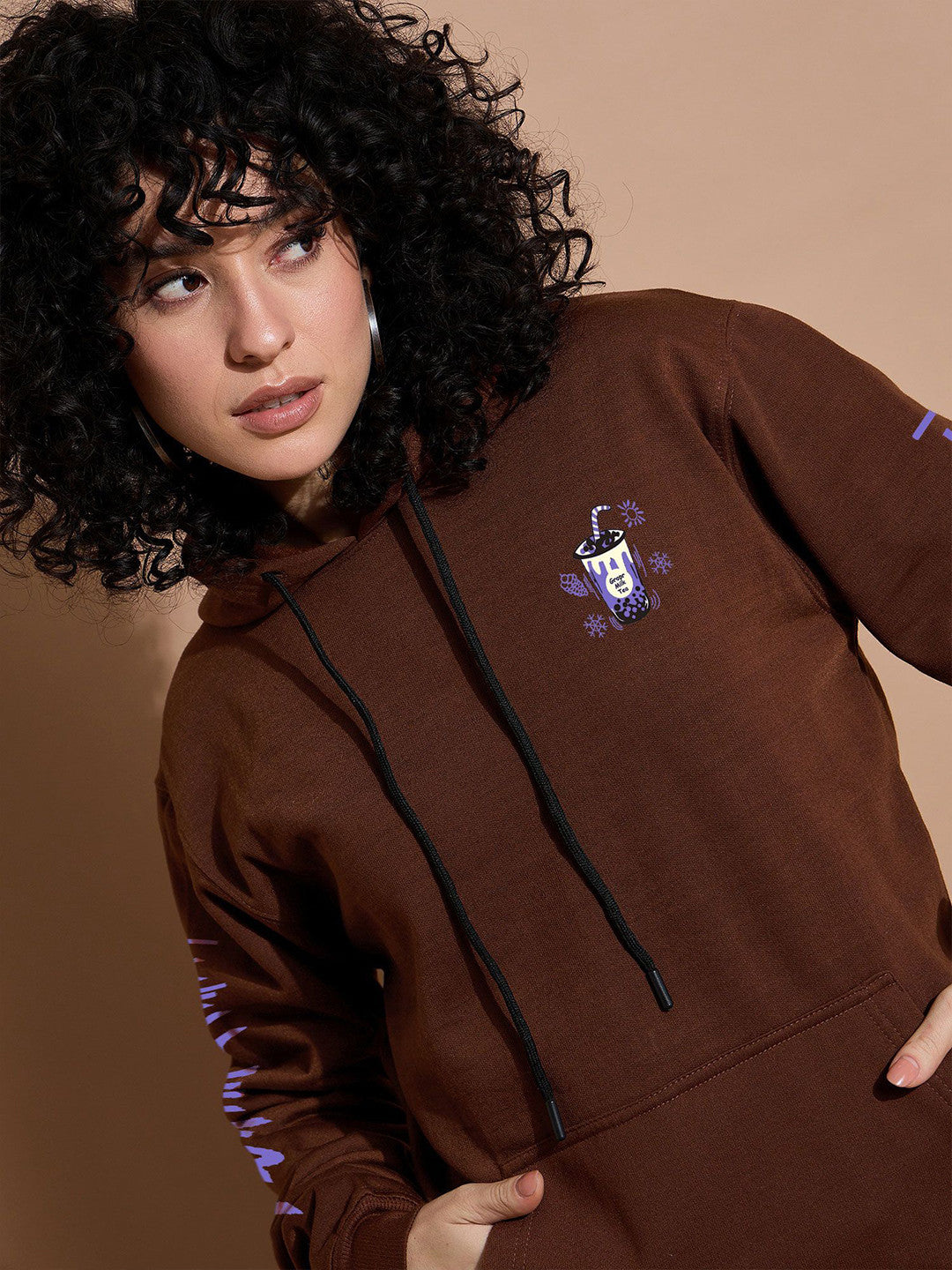 Women Geometric Printed Hooded Sweatshirt