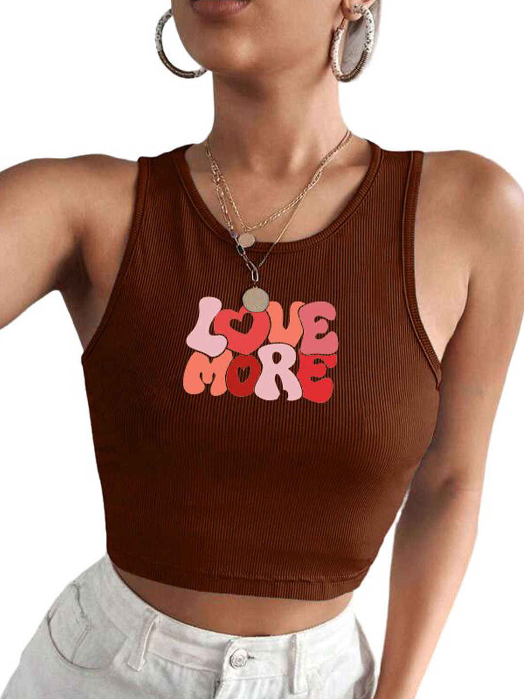 Women Printed Round Neck Fitted Crop Top