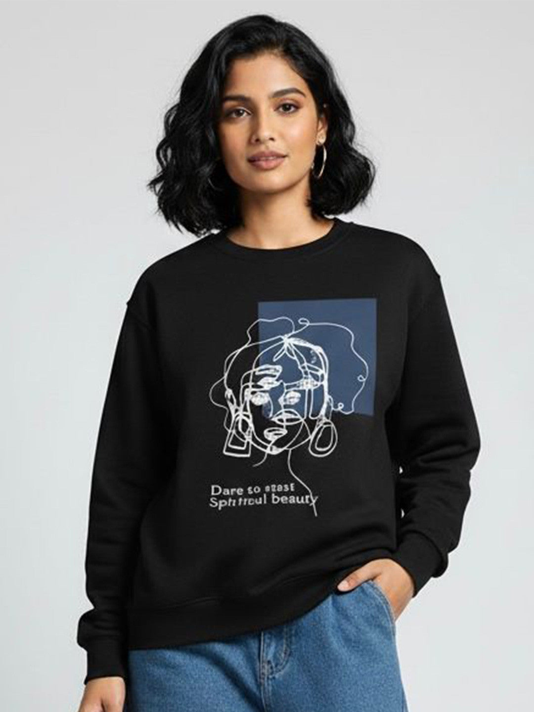 Women Graphic Printed Round Neck Full Sleeves Pullover Sweatshirt