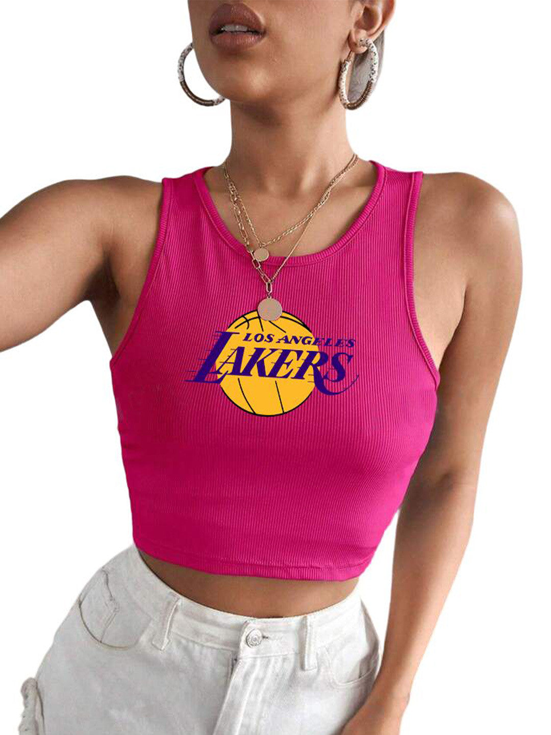 Women Printed Round Neck Fitted Crop Top