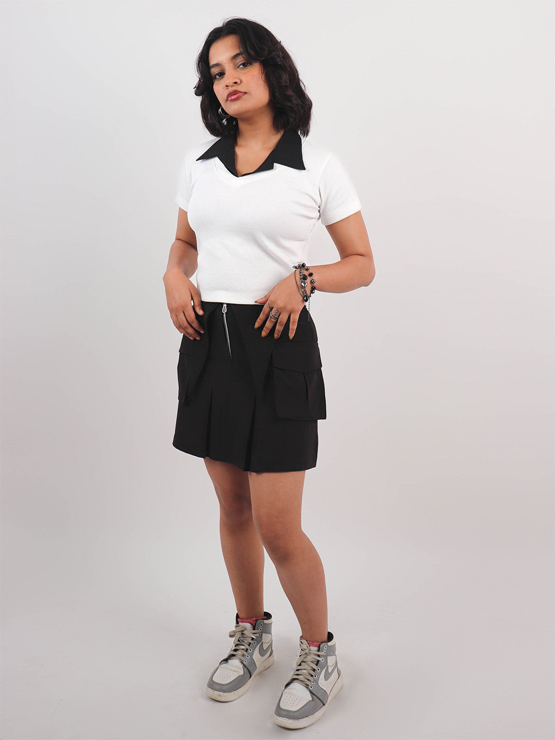 Ribbed Shirt Collar Crop Top