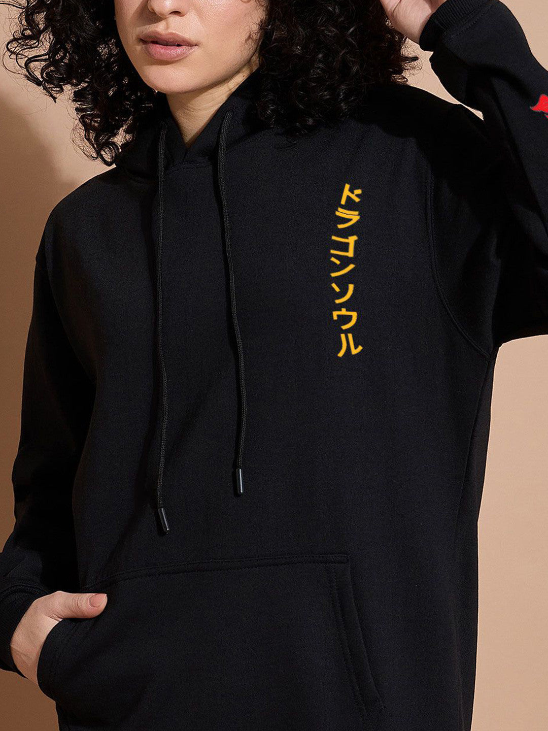 Women Printed Hooded Kangaroo Pocket Sweatshirt