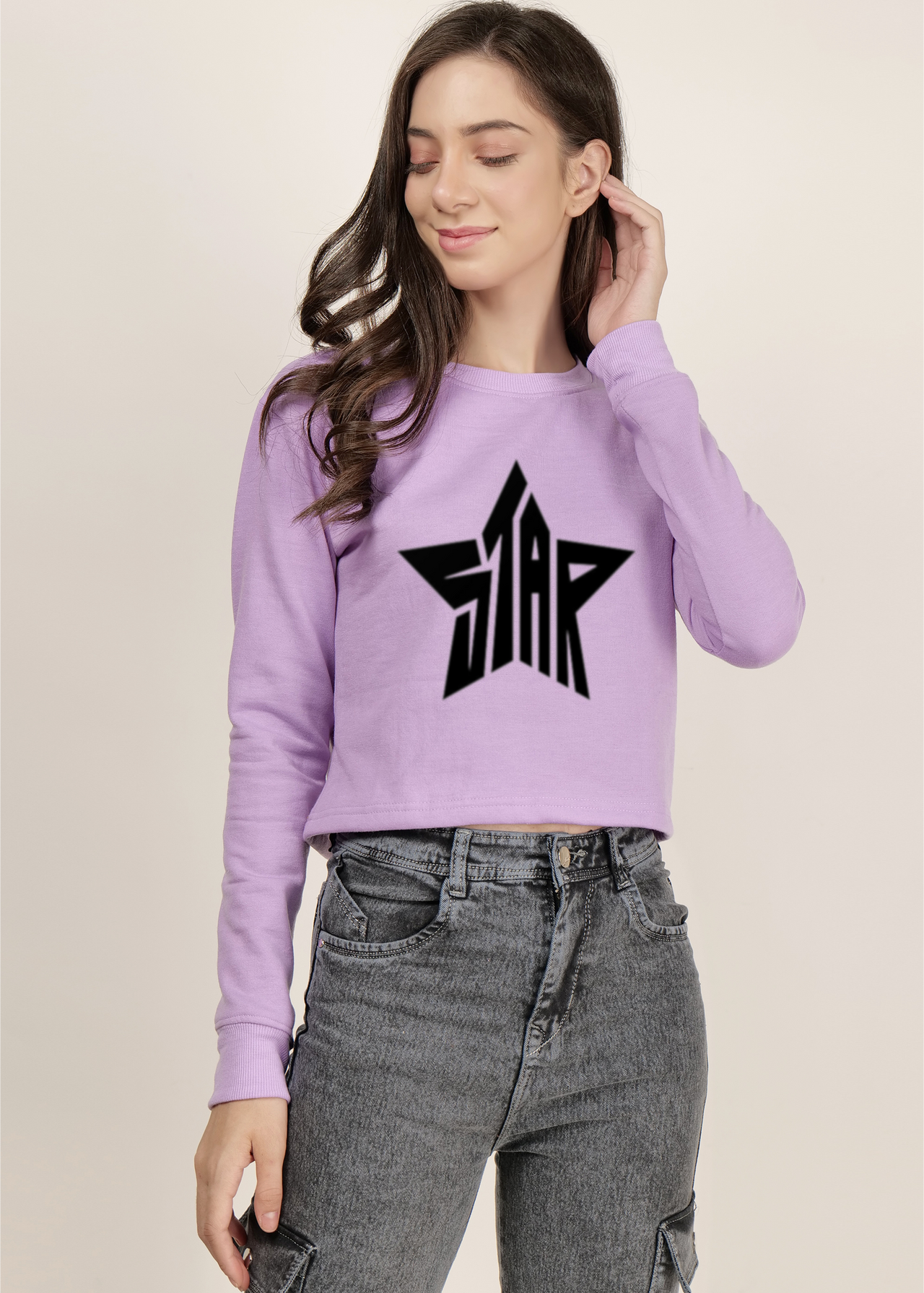 Y2K star Crop lavender sweatshirt| pullover for women