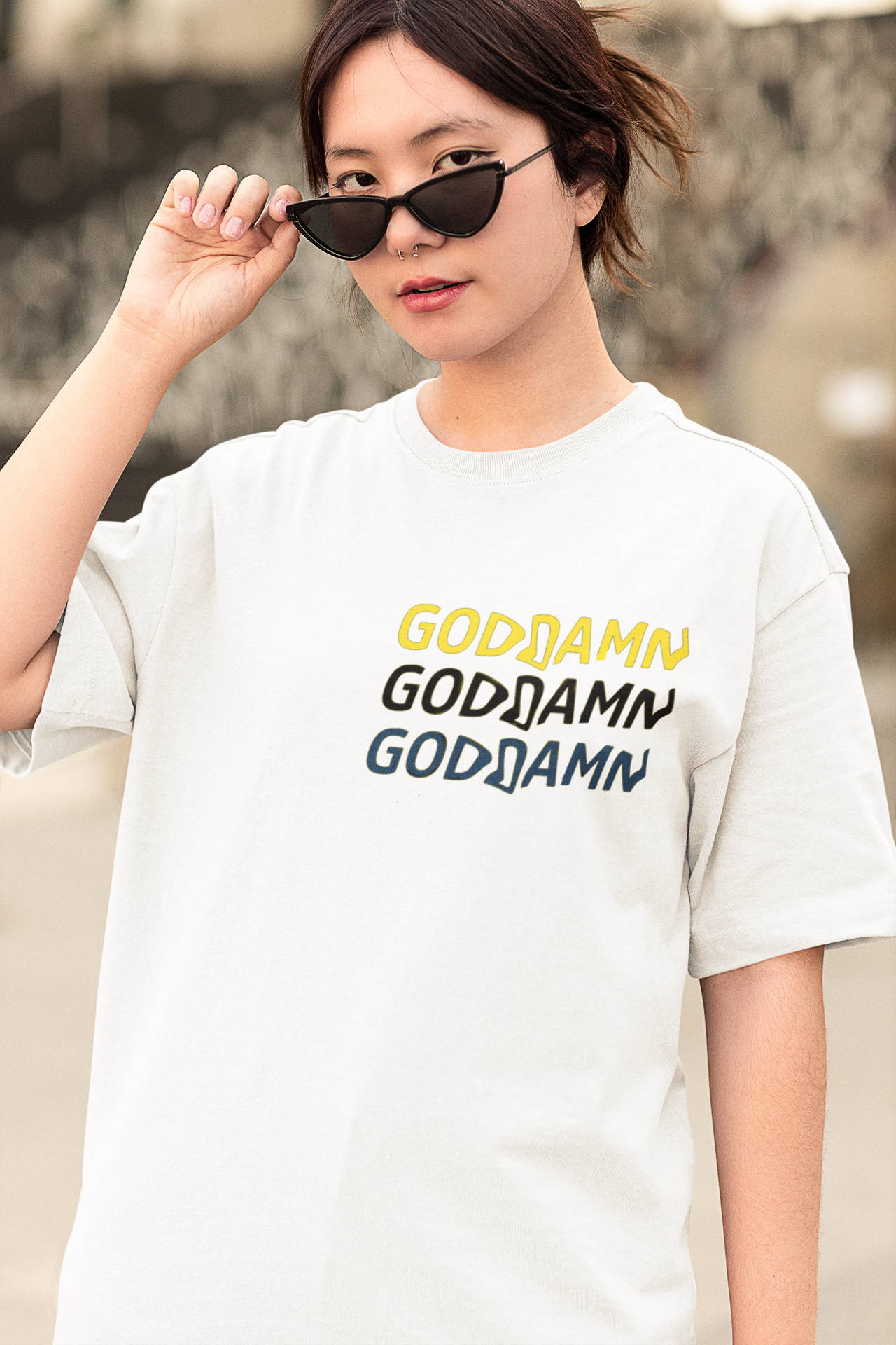 God damn baggy T-shirts white drop shoulder | Future is Female